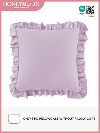 1pc Romantic French Ruffle Quilted Envelope Pillow Cover (Pillow Insert Not Included), Fashionable Romantic Decorative Throw Pillow Case Suitable For Bedroom/Dorm/Sofa, Gift For Couples & Friends. Machine Washable, Oeko-Tex Certified, Light Purple