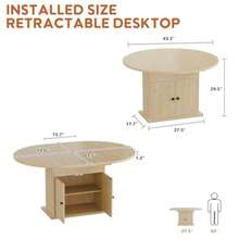 43.3in-59in Extendable Round Dining Table For 4-8 Modern Expandable Kitchen Oval Dining Table Space Saving Circle Dining Room Table With Storage Shelf For Kitchen Living Room - Natural Oak - View 2