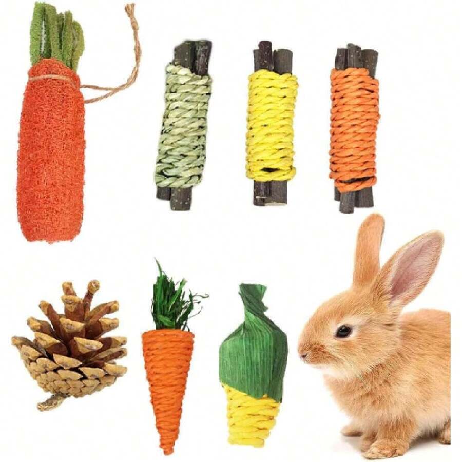 Juguetes para Morder Conejo, Juguetes para Masticar Hámster, 7 Piezas, Naturales y Seguros, Conejos Accesorios, Adecuado para Conejos, Ratas, Chinchillas, Hámster, Jerbo (9),39000925 - Verde Oscuro - Ver 1