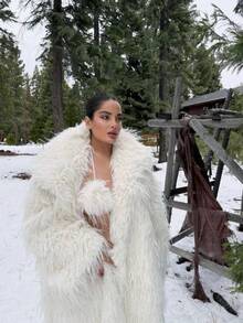 Women's Imitation Fur Plush Clothes, Elongated Faux Fur Coats, Winter Thickened Warm Fur Coats - 白色 - 查看 1