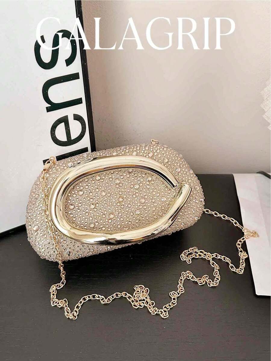 1件装时尚百搭高端小众派对/晚宴手拿包 - 金色 - 查看 1