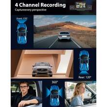 4-Channel 360° Dash Cam Front And Rear FHD 1080P 180° Rotating Side-View Camera APP Control Reversing Display Collision Detection Parking Monitoring Loop Recording | Suitable For Sedans And SUVs - Kèm thẻ nhớ 32G - Xem 7