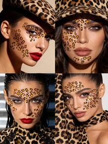 3 Sheets Cheetah Print Tattoo Leopard Temporary Tattoo Realistic Animal Fake Tattoos Halloween Face Tattoos Cheetah Costume Makeup For Party Festival - Multicolor - View 2