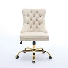 Modern Office Chair With Velvet Upholstery, Button Tufting And Gold Metal Base, Adjustable Swivel Chair, DE1923PK - Beige - View 12