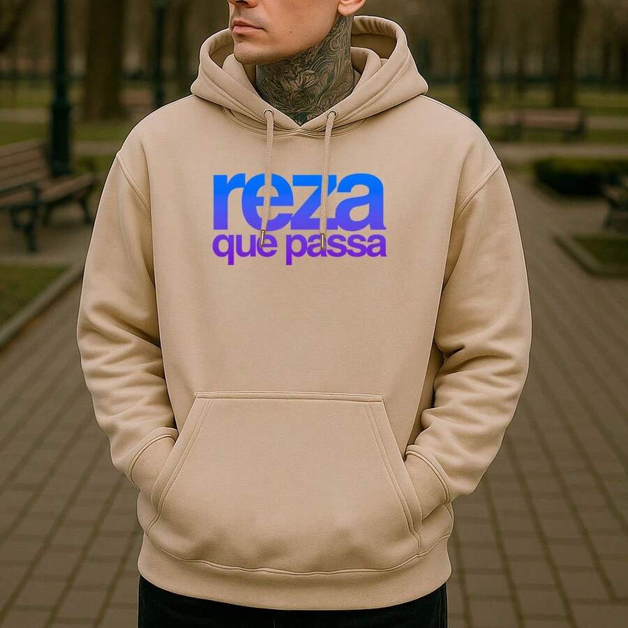 Comfortable Kangaroo Hoodie With Premium Print REF-213 - Beige - View 1