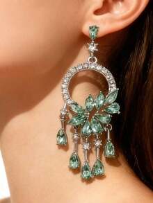 Fashionable Green Shiny Leaf Round Tassel Earrings, Luxurious High-End Vintage Elegant Palace Style Earrings - H9448 - 查看 5