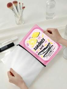 沙丁鱼图案女士化妆包和洗漱包，多功能小物件收纳袋，带衬里和拉链设计，便携式手提包，适合户外、家居收纳、旅行必备品收纳，可用作零钱包、化妆包、铅笔盒、糖果袋，适合日常通勤、度假、商务、健身、户外活动，并可作为生日、圣诞节、新年、情人节、万圣节、母亲节、父亲节、护士节等节日的礼物。