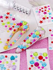 迷你水钻宝石贴纸 - 自粘式多色混合形状（心形、星形、花朵），适用于DIY手工、美甲、面部及身体装饰 - 闪亮亚克力水钻，可用于珠宝制作、发饰、家居手工、工艺水钻、工艺品、礼品和装饰，设计鲜艳 | 面部贴纸，面部宝石贴纸 - 彩色 - 查看 6