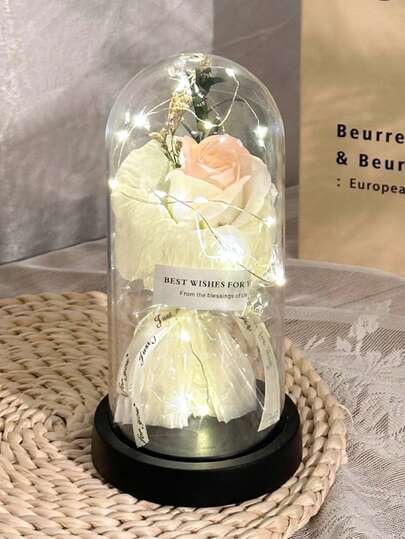 1 pièce Fleur de rose artificielle de décoration, convient pour l'anniversaire, le mariage, l'anniversaire, la Saint-Valentin, la demande en mariage, les fiançailles, cadeau pour la petite amie, l'épouse, la meilleure amie, éclairage LED avec abat-jour transparent