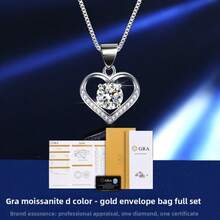 1 Carat Moissanite 925 Sterling Silver Jewelry Set - 1 Carat Moissanite Ring, 1 Carat Moissanite Pendant Necklace, 1 Carat Moissanite Earrings, 1 Carat Heart-Shaped Moissanite 3 PiecesJewelry Set, Valentine's Day Gift