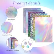 30 Sheets Holographic Card Stock Metallic Cardstock Paper Glitter Cardstock 8.3 X 11.6,250gsm/92lb Shiny Iridescent Mirror Paper Sheets For Letter Poster Scrapbook Crafts - 鼻部黏合劑 - 查看 4