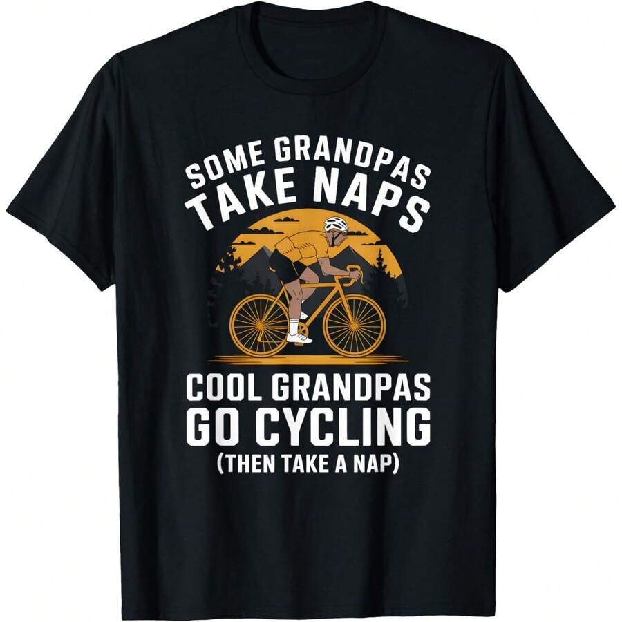 Grandpas Go Cycling Funny Cyclist Grandpa Father's Day T-Shirt - 黑色 - 查看 1