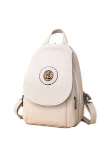 Women's Elegant Flap Shoulder Bag PU Leather Top-Handle Chic Backpack With Multi Zipper Pockets For Daily Use And Dating Events - Màu be - Xem 6