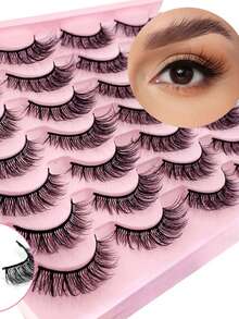 LIMEIKAI 14 Paar Falsche Wimpern, 15mm 3D Wimpern, natürliches Aussehen, flauschige Katzenaugen, feine Wimpern - Natürliche Wimpern - Übersicht 6