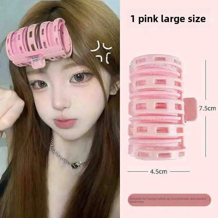 1 Piece Candy Color Lazy Curler Air Bangs Curler Plastic Adhesive Girl Styling DIY Tool Curling Barrel Bangs Curl Eight-Shaped Air Internet Celebrity Curl Bangs Artifact Hair Root Fluffy Clip Hollow Curling Barrel Curling Artifact - 粉紅大號 - 查看 1