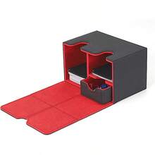 sdeCaja de Baraja de Cartas Estuche de Almacenamiento de Tarjetas de Cuero PU Estuche Organizador de Soporte de Almacenamiento Comercial Se Adapta a 160 Cartas para Cartaskiu - negrorojo - Ver 8