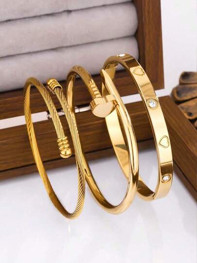 1 Set Stainless Steel Fashion Versatile Personalized Bracelet Jewelry Set For Women, Suitable For Holidays, Gifts, And Daily Wear