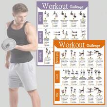 2pcs Fitness Challenge Poster Set - Home Gym Workout Plan, Chair, Glute Lift, Glute Training, Full Body, Arms, Abs Exercises, Slim Waist Fitness Chart - Perfect For Gym Decor, Home Fitness Guide, Frameless Design, 8x10 Inches, 2D Flat Graphics, Paper Material