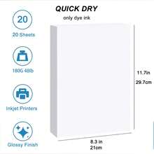 Papel fotográfico KRYON tamaño A4 de alto 8,3 x 11,pulgadas 20 hojas 48Ib 180Gsm para impresora de inyección de tinta - BLANCO - Ver 2