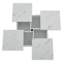 Modern White Square Coffee Table With Marble Look, 90 X 90 X 25 Cm – Four Drawers, Sliding Tabletop, Load Capacity Up To 30 Kg - 白色 - 查看 10