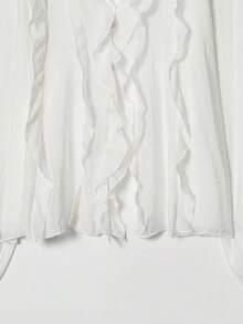 Camisa de lunares con capas versátil de moda europea y americana para mujer, nueva para primavera/verano, ideal para vacaciones - Blanco - Ver 5