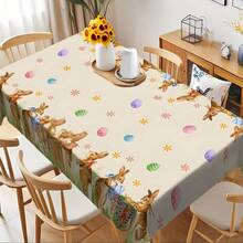 1pc Easter Bunny Print Table Napkins, Easter Egg & Bunny Tablecloth, Polyester Rectangular Tablecloth, Dining Room Decoration, Home Easter Decoration, Easter Party Gift, Festive Easter Party Supplies, Easter Party Decoration - Multicolor - View 2