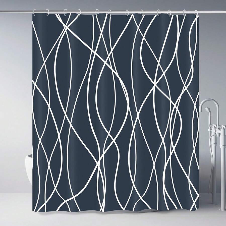 Punkray Grey And White Striped Polyester Shower Curtain For Bathroom With Hooks, Curtains 72 Inches Long, Weighted Hem, Waterproof Bath Accessories Hotel Style - Machine Washable - A - Xem 1