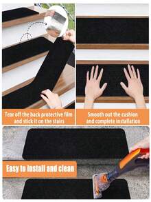 15pcs Reusable Self-Adhesive Stair Treads, Suitable For Indoor Hardwood Steps, Anti-Slip Carpet Stair Pads - Multicolor - View 4