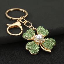 1 Lucky Clover Keychain, Creative Inlaid Crystal Green Leaf Pendant, Car Keychain, Bag Hanging Accessory - màu vàng - Xem 10