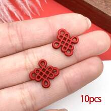 10/15pcs Enamel Chinese Knot New Year Lucky Blessing Tassels Charm Red Alloy Festive Pendant For DIY Jewelry Crafts Accessories Finding