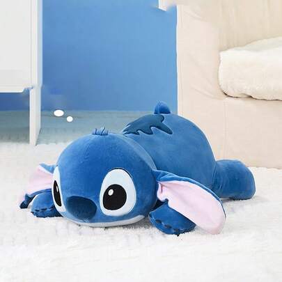 Miniso 史迪奇卧姿16号毛绒玩偶，亲肤不掉毛面料，标志性大耳朵细节，中等尺寸设计，适合居家休闲/沙发装饰/靠垫玩具，可爱毛绒玩具（1个）