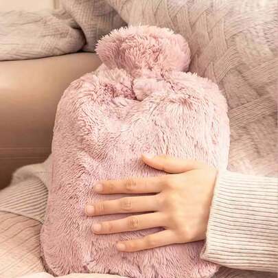 1pc 500ml Pink Hot Water Bottle, Thick Plush Material, Suitable For Women's Menstrual Period Abdominal Warming, Portable Hand Warmer; Gift For Women/Couples