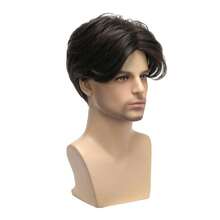 Men Brown Wig Short Middle Part Straight Synthetic Wigs,Male Wig Daily Cosplay Party Halloween - Multicolor - View 3