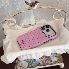 Cute Minimalist Pink Polka Dot Fashion Shockproof Korean Magnetic Film 2-In-1 Pink Polka Dot Phone Case Compatible With IPhone 17 Pro Max, 16 Pro Max, 15 Pro, 14, 13 Cute Fashionable Spring Birthday Gift - Pink - View 6