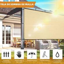4x3m Malla de sombreado de plástico PE de color beige con protección UV, Malla de sombra para exteriores con protección UV, No acumula agua y es ideal para cobertizos de autos al aire libre, invernaderos, pérgolas, y más. Adecuada para uso doméstico, campamentos, estacionamiento, y cultivo de plantas - Beis - Ver 7