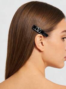 Valentino Black Hair Clip Set, Minimalist Double Clip Design With Signature White V-Shaped Logo, Matte Hair Clips, White Gift Box Packaging.