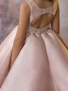 年轻女孩无袖派对礼服公主裙，适合小女孩生日派对、婚礼花童、伴娘、重要场合和节日 - 粉色 - 查看 6