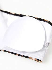 Traje de baño de una pieza con un hombro y recorte en la cintura con panel de estampado de leopardo, o shorts de traje de baño a juego para toda la familia - Negro - Ver 6