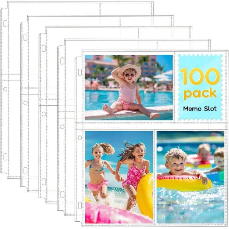 100 Pack 4x6 Photo Sleeves For 3 Ring Binder - 600 Photos, Clear Album Refill Pages, Acid Free Plastic Archival Protector Sleeves, Pages Sheets For 8.5x11 Binder,39055382 - 白色 - 查看 1