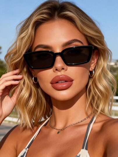 1副女士塑料几何镜框街头风优雅美学时尚眼镜，适合徒步旅行、海滩派对、露营、街头摄影等场合佩戴。