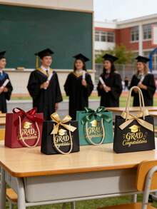 10pcs/Set Graduation Canvas Tote Bag Gift Box (With Ribbon), Graduation Canvas Bag, Graduation Gift Box, Graduation Candy Canvas Bag Gift Box, Graduation Party Small Gifts - Burgundy + Burgundy Ribbon [Graduation Season Handbag] - View 8