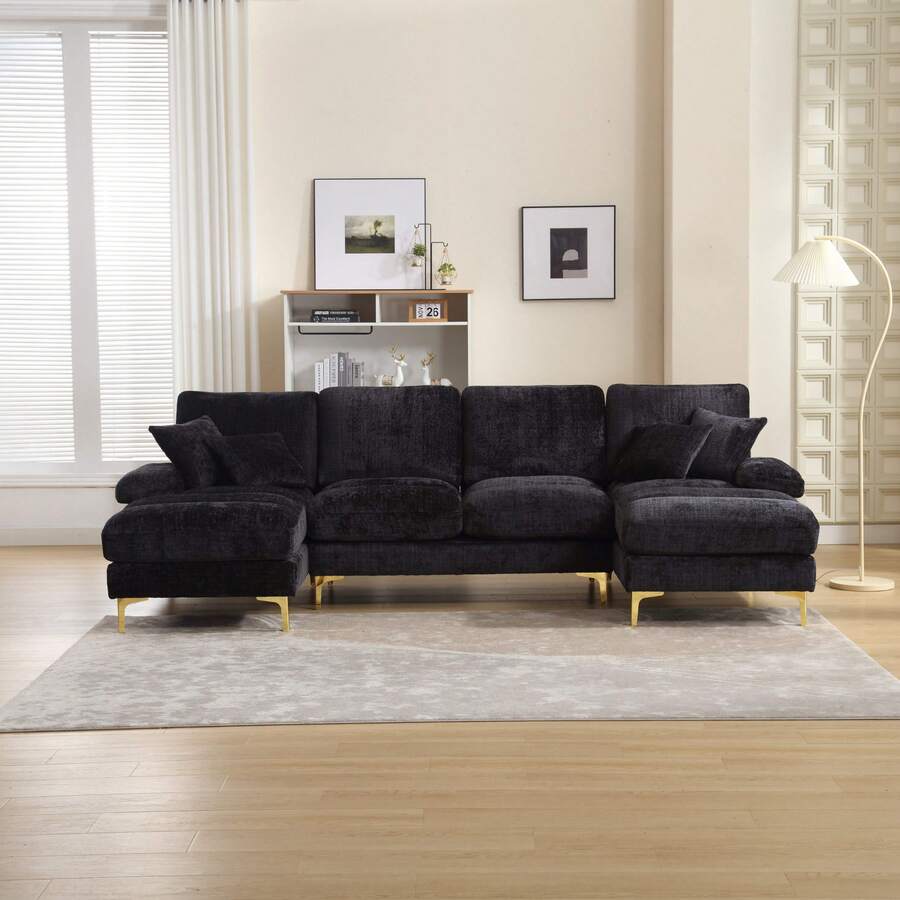 Modern U-Shaped Sofa Bed In The Shape Of A Large Rowan Tree, Double Sleeping Area, Ideal For The Living Room, Bedroom, Office, Apartment, Multicoloured Optional. - màu đen - Xem 1