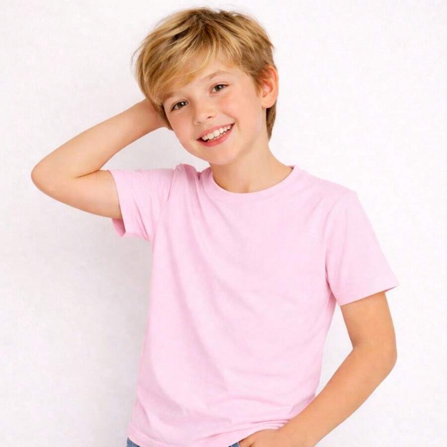 Basic Children's T-Shirt, 100% Cotton, Boys' Sizes 0 To 16. Lightweight And Cool For Everyday Wear, School, Outings, And Parties. - Baby Pink - View 1