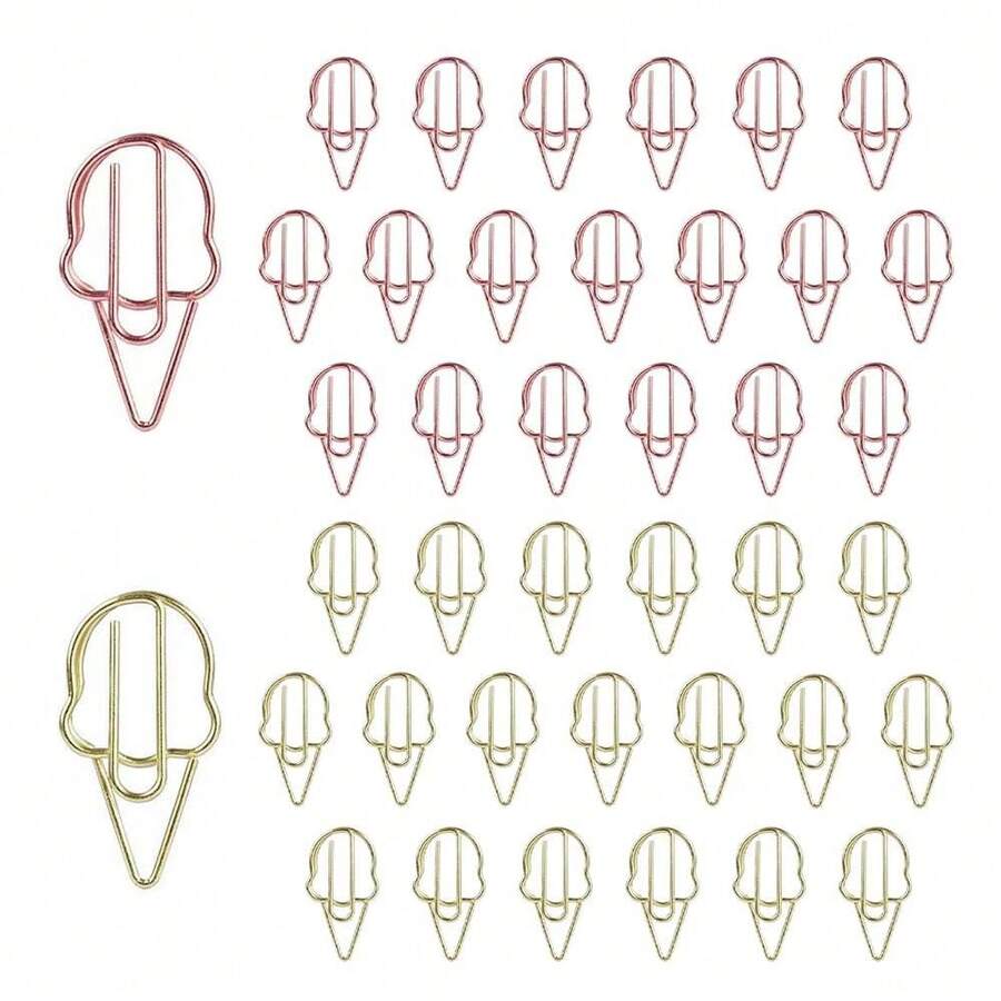 OWLFAVO 40pcs Ice Cream Shape Paper Clips With Clear Box, Rose Gold And Yellow Gold, Funny Cute Paperclips Bookmarks Planner Clips For Fun Office Supplies Schoolsss Gifts Wedding Decoration - 冰淇淋40個 - 查看 1