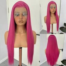 13x4 Rose Red Free Parting Straight Style 30 Inches Synthetic Lace Front Wig With Natural Look - Hot Pink - View 7