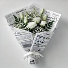 20 Sheets Kraft Newspaper Flower Wrapping Paper, Reversible Floral Bouquet Paper, White Kraft Newsprint Design For Birthday, Florist Supply, Wedding, Valentine's Day, Mother's Day And DIY - trắng - Xem 4