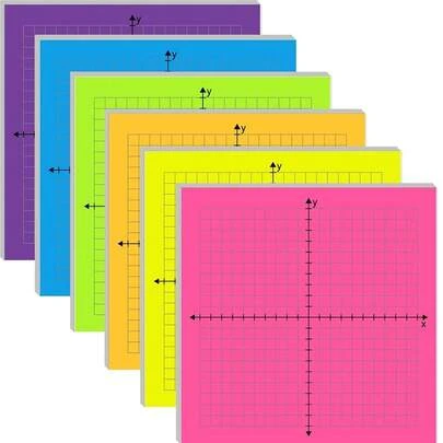 Graph Paper Sticky Notes Set, 6 Pastel Colors, 4x4 Inch Grid Pads, 20x20 Squares, 50 Sheets Per Pad, 4mm Grid Lines, Math Coordinate Plane Notes For Schoolsss (Bright Color)