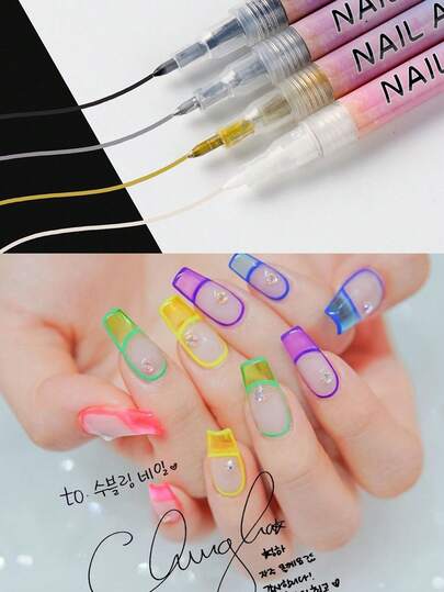 Set de 4 bolígrafos para arte de uñas de secado rápido y sin alcohol para diseños profesionales de detalles y de larga duración, 3D, grafiti, de secado rápido y de colores para decoración, dibujo de líneas y manualidades en el hogar