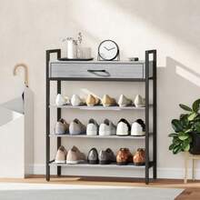 4-Tier Shoe Rack, Hallway Shelf For Up To 9 Pairs Of Shoes, Chipboard, Metal, Grey - 灰色 - 查看 6