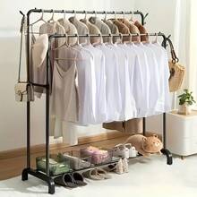 Senmeo 1PC Metal Double-Rod Garment Rack, Floor-Standing Closet Organizer With Plastic Connectors, Sturdy Easy-Assemble Clothes Hanger, Mall/Home Storage - Black - View 2